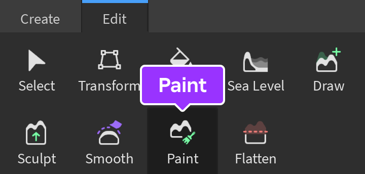 Paint tool indicated in Edit tab of Terrain Editor