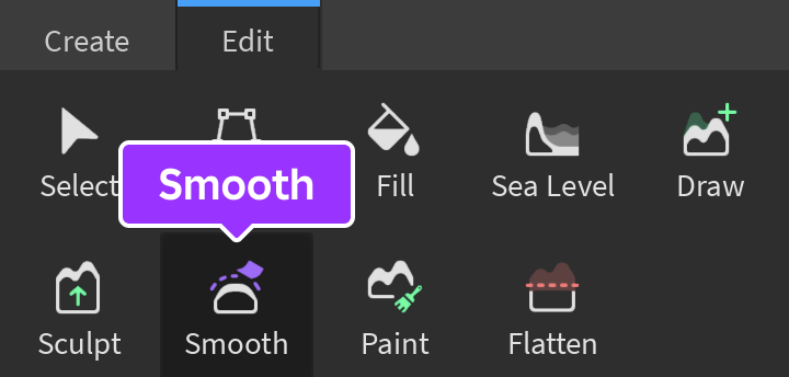 Smooth tool indicated in Edit tab of Terrain Editor