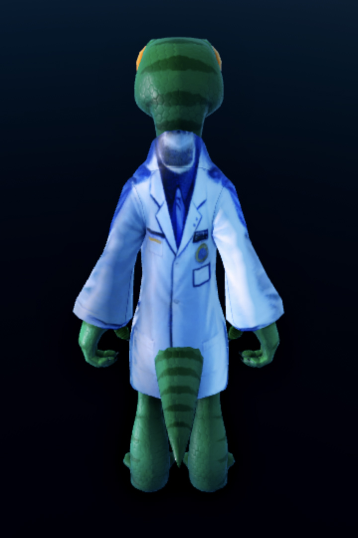 Back view of character's lab coat with Specify Front View disabled