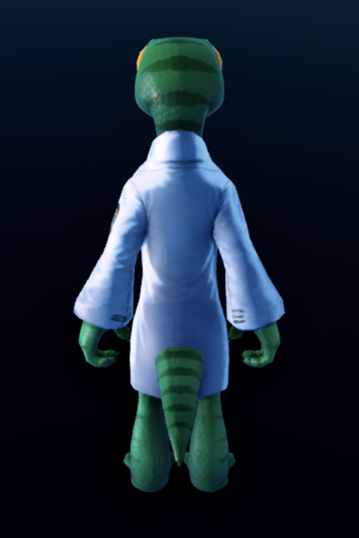 Back view of character's lab coat with Specify Front View enabled