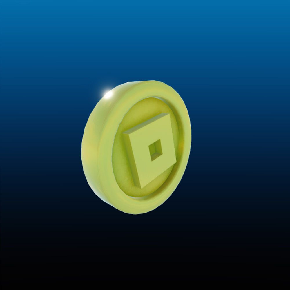 A mesh that's a shiny golden coin with a Roblox logo in the middle.