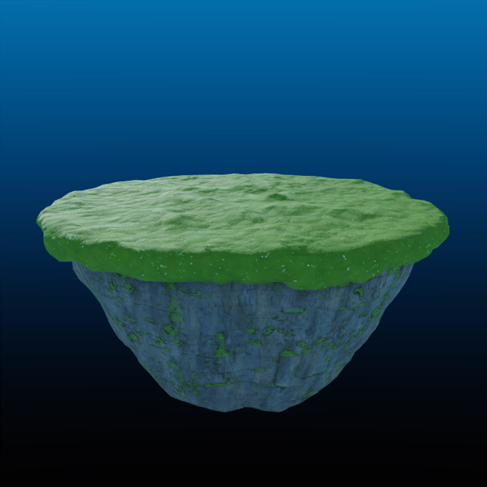 A mesh that's a grassy, circular platform with rock underneath.