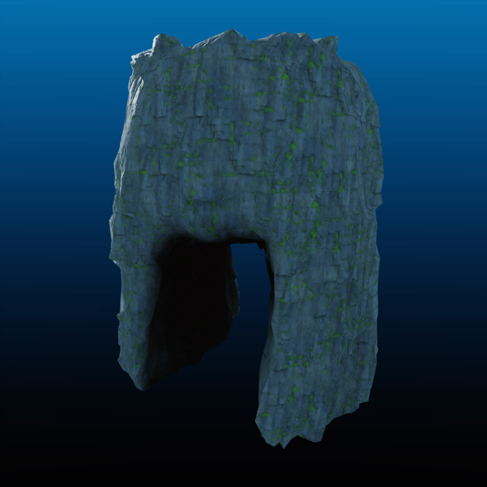 A mesh that's a large rock sea stack with a hollow tunnel in the middle.