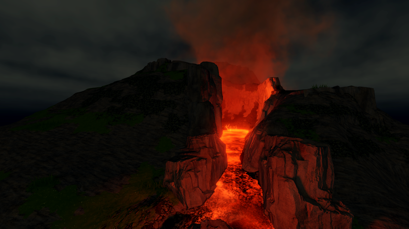 The complete version of the sample volcanic eruption with custom light sources.