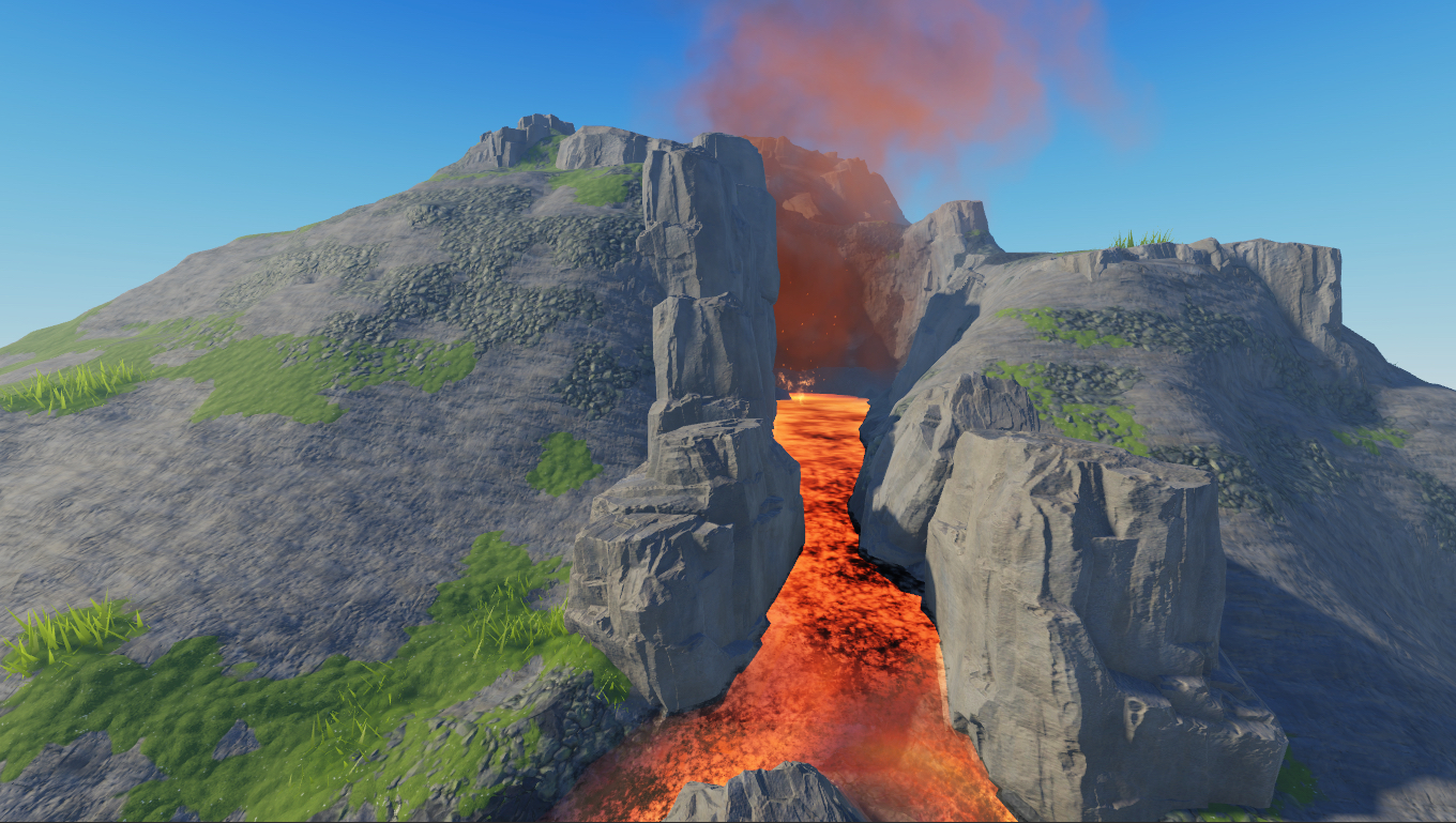 The complete version of the sample volcanic eruption with default light sources.