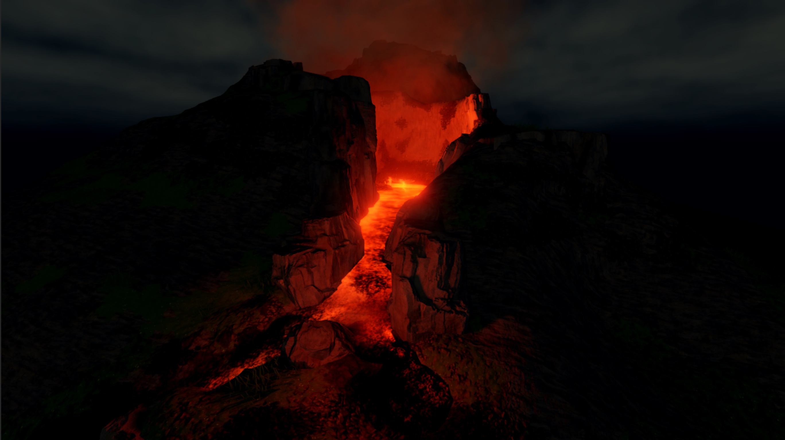 The complete volcano with VFX objects you will create by the end of this tutorial.