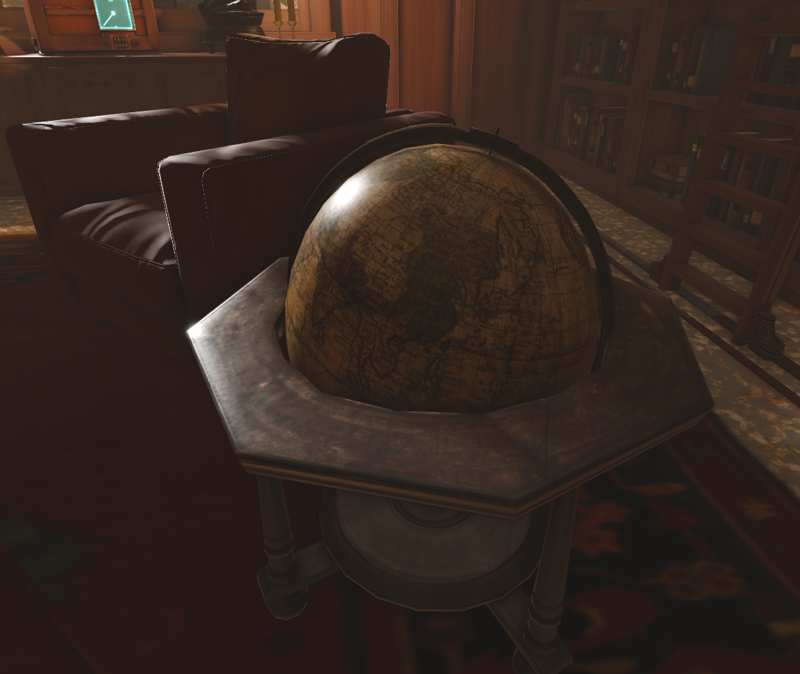 An angled view of a globe. The lighting is dull and washed out.