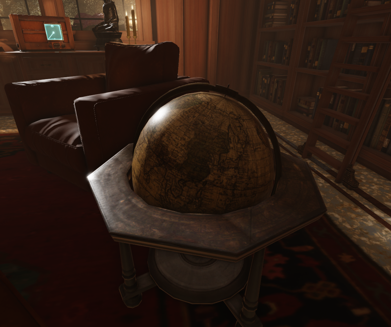 An angled view of a globe. The lighting is richer and shadows are more apparent.