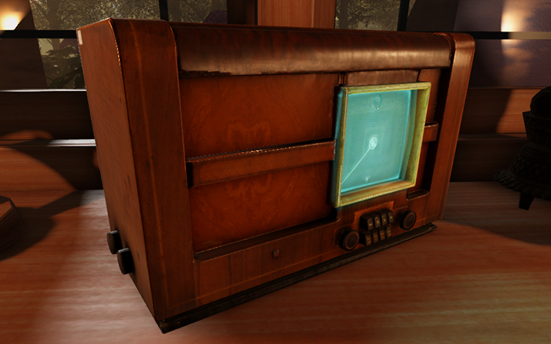 A closeup view of the radio illuminated with Realistic lighting style.