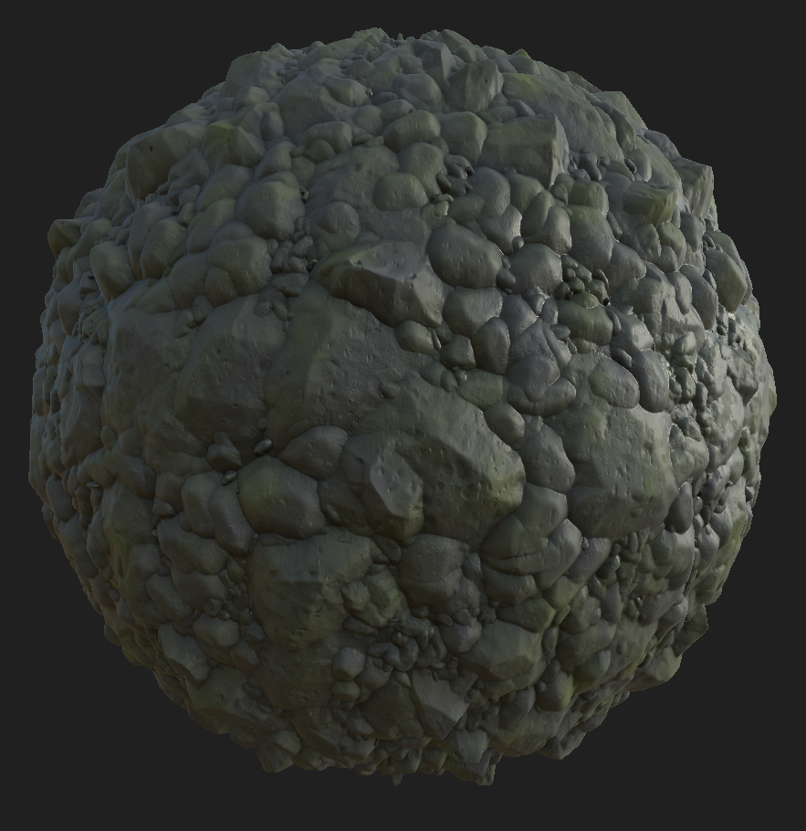 A sphere part with a tileable stones material applied.