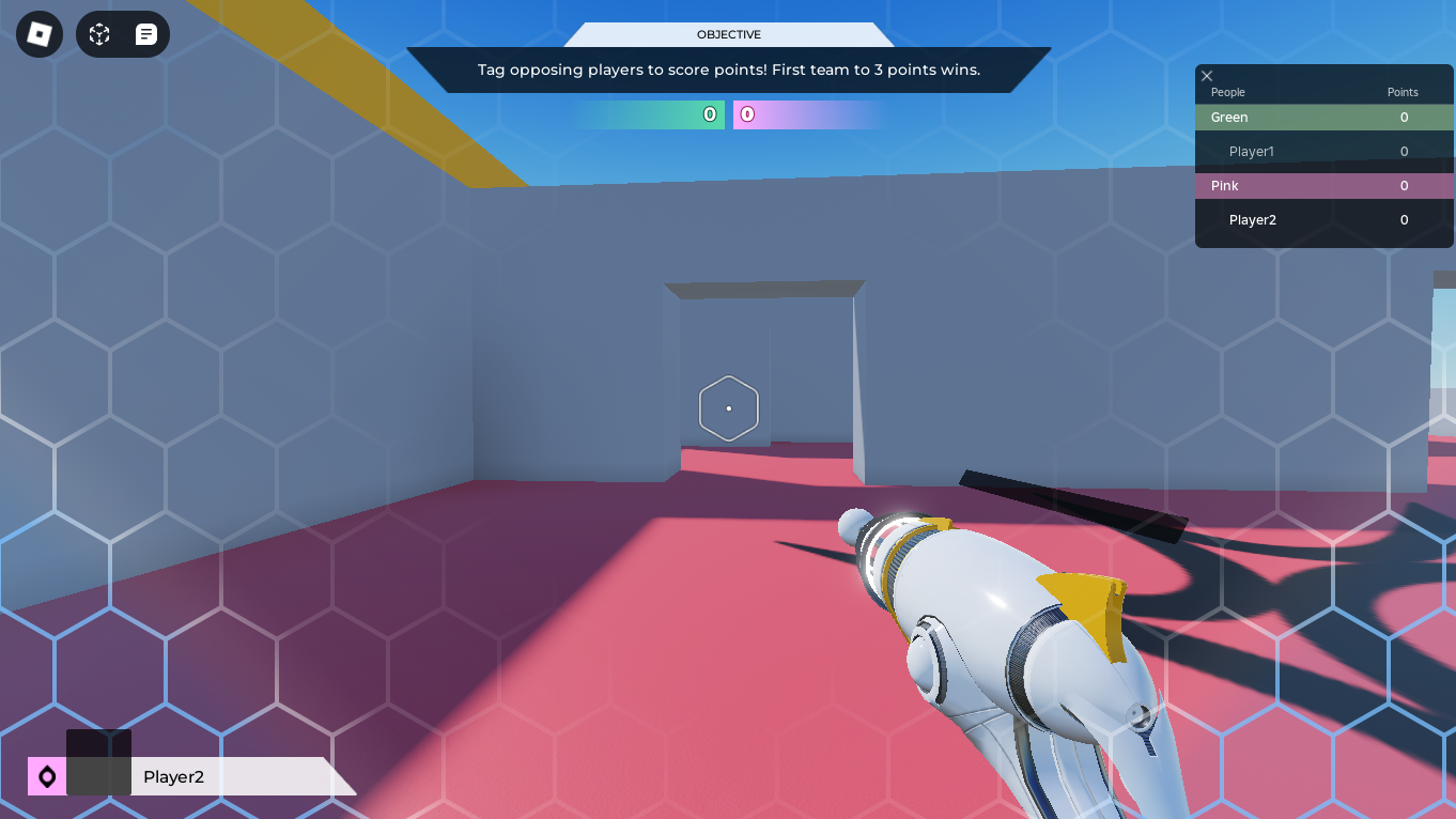 First-person force field visuals include a futuristic hexagonal grid on the perimeter of the screen.