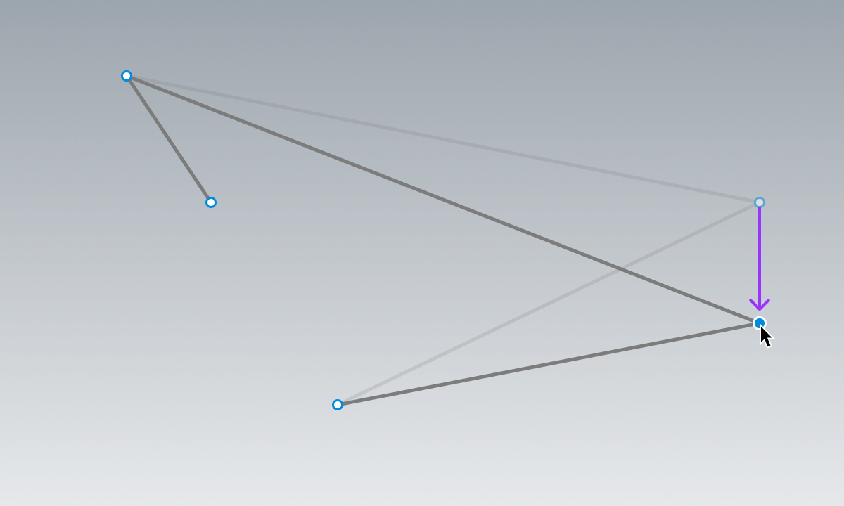 Diagram illustrating how a path control point is moved to a new position by clicking and dragging with the Select tool enabled.