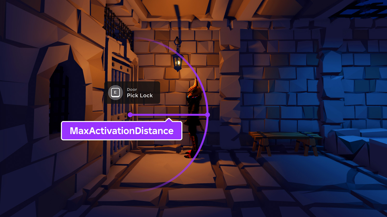 Diagram indicating how a character's distance from a ProximityPrompt object affects whether the prompt appears on screen